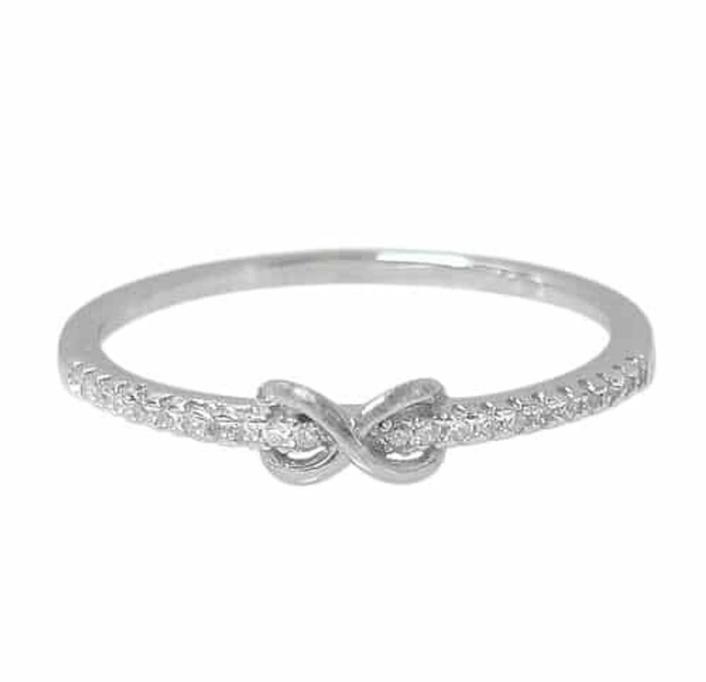 Sterling Silver With Rhodium, 3mm Infinity Ring With Cubic Zirconia
