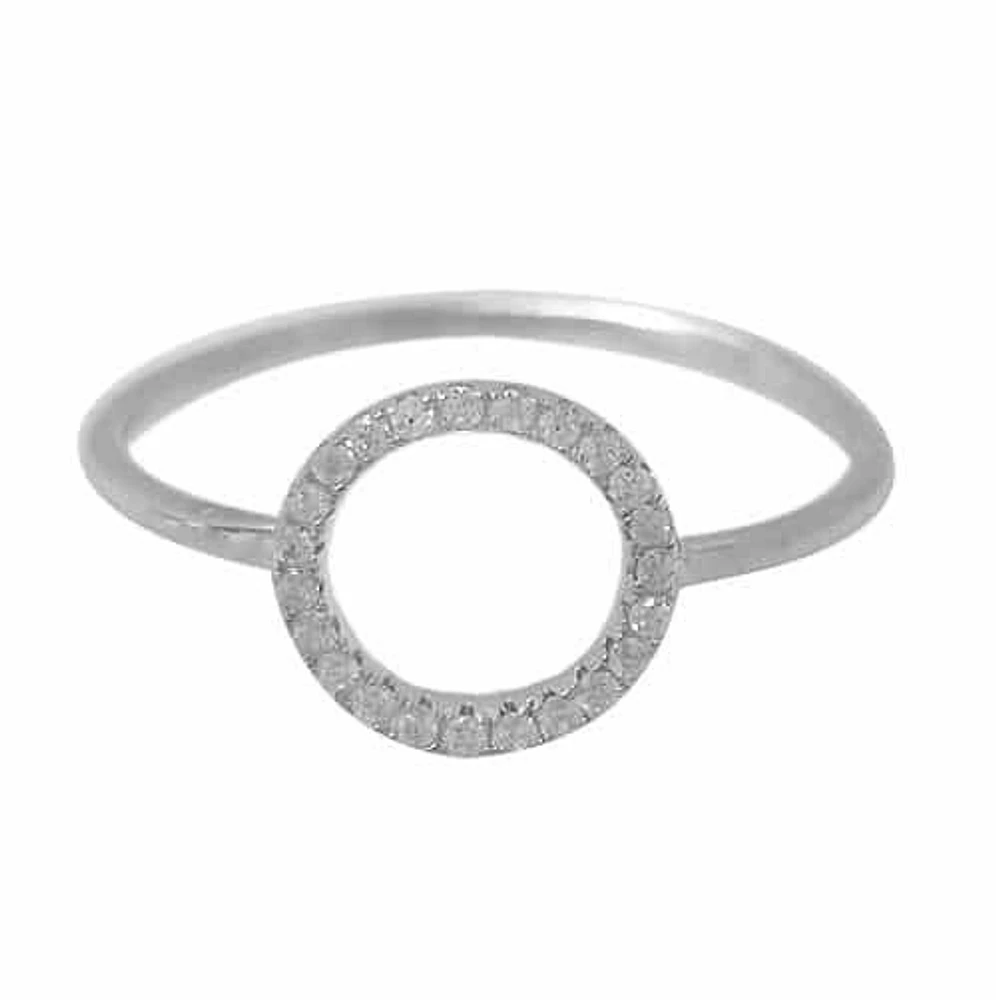 Sterling Silver With Rhodium, 9mm Open Circle Ring With Cubic Zirconia
