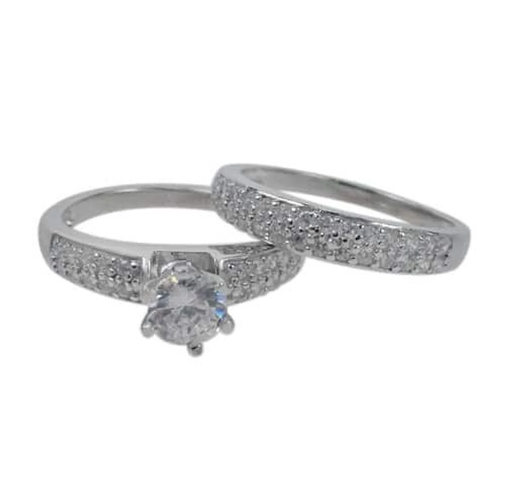 Sterling Silver With Rhodium, Ring Set With 6mm Cubic Zirconia
