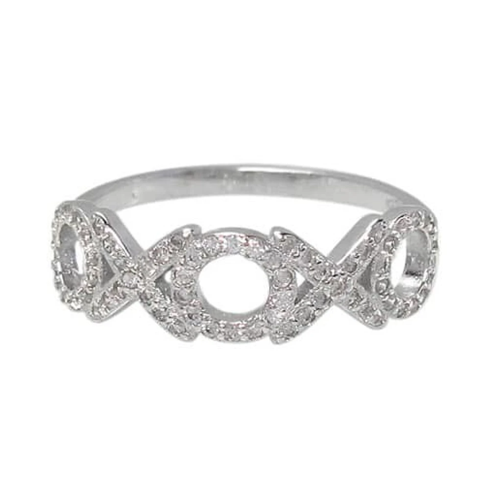 Sterling Silver With Rhodium, Oxoxo Ring With Cubic Zirconia, 6mm Width