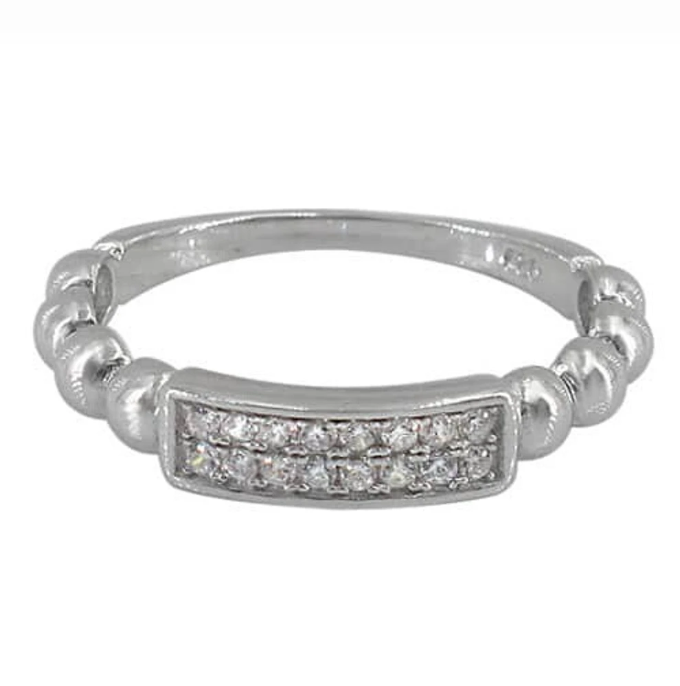 Sterling Silver With Rhodium, Horizontal Bar Ring With Cubic Zirconia, 4mm Width