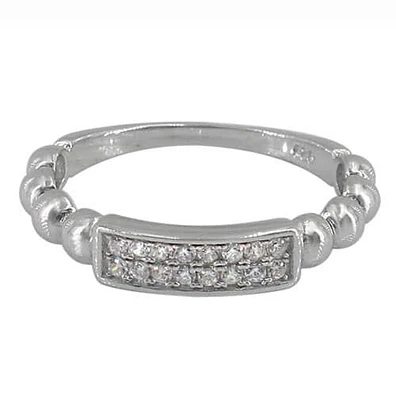 Sterling Silver With Rhodium, Horizontal Bar Ring With Cubic Zirconia, 4mm Width
