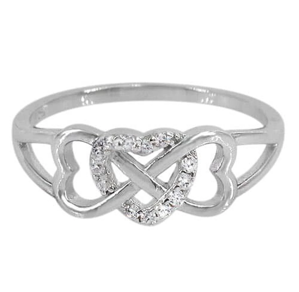 Sterling Silver With Rhodium, 14X8mm Infinity Heart Ring With Cubic Zirconia