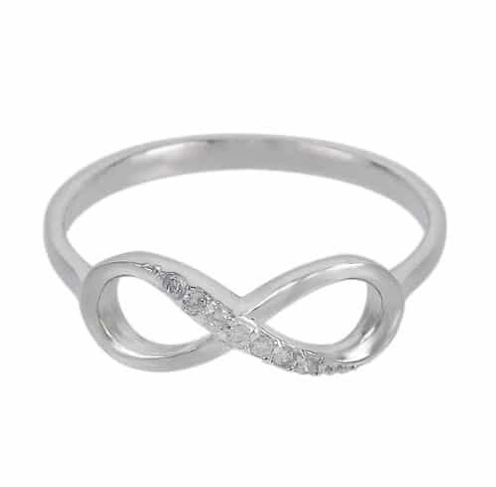 Sterling Silver With Rhodium, Infinity Ring With Cubic Zirconia, 6mm Width