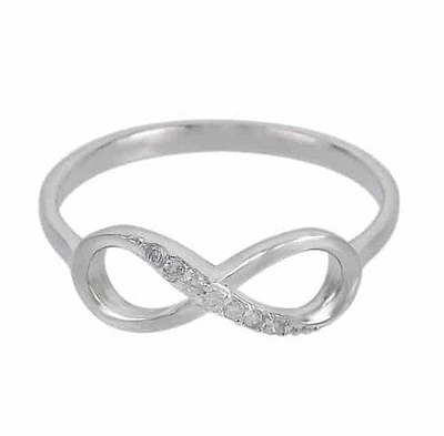Sterling Silver With Rhodium, Infinity Ring With Cubic Zirconia, 6mm Width