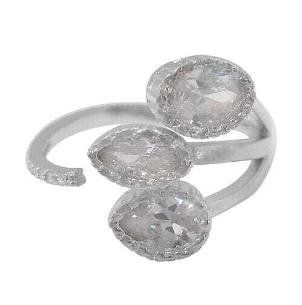 Sterling Silver With Rhodium, Multi Shape Loop Ring With Cubic Zirconia, 18mm Width