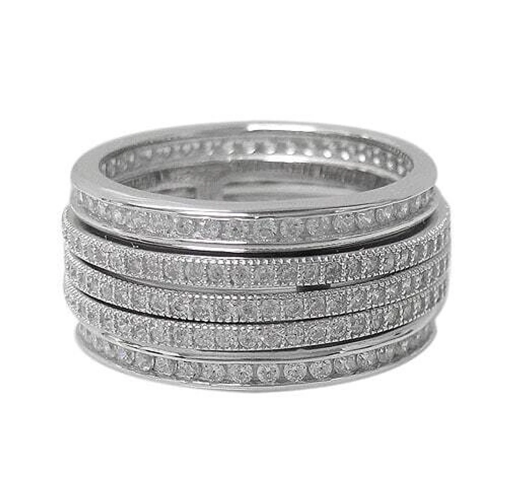 Sterling Silver With Rhodium, Spin Ring With Cubic Zirconia, 12mm Width