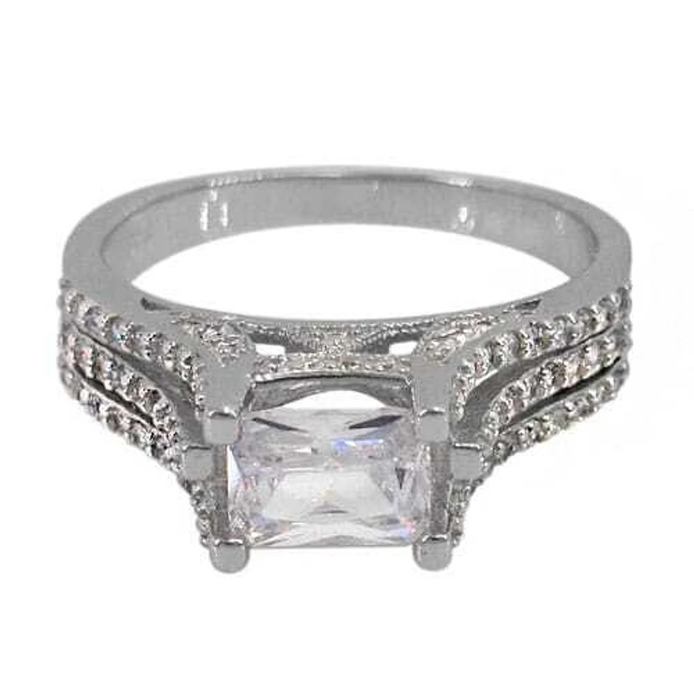 Sterling Silver With Rhodium, 5X7mm Rectangular Cubic Zirconia Ring