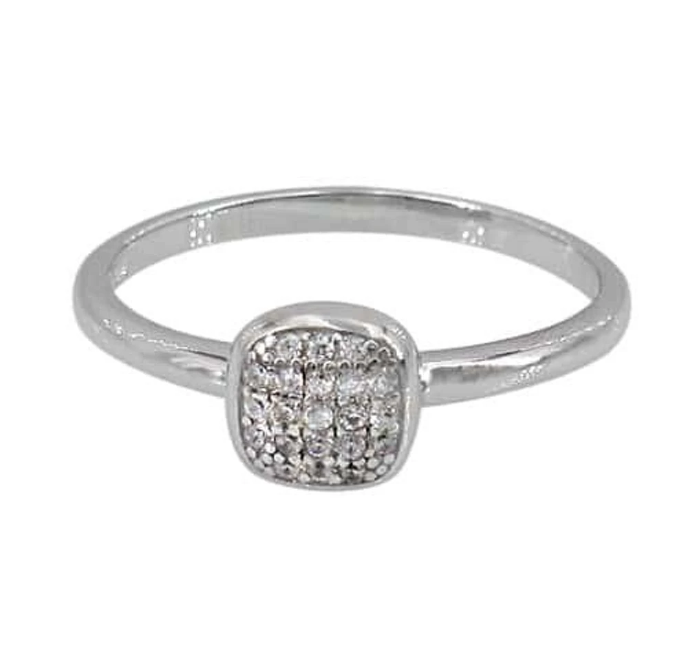 Sterling Silver With Rhodium, 7X7mm Square Ring With Cubic Zirconia, 2mm Band