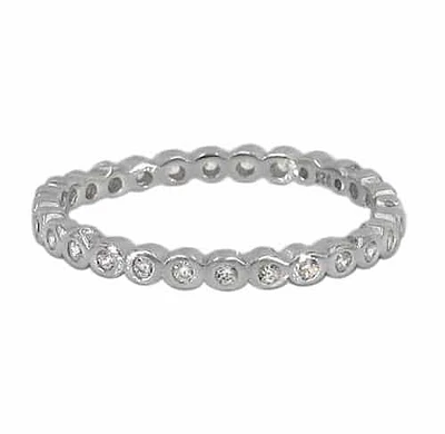 Sterling Silver With Rhodium, Cubic Zirconia Stackable Ring, 2mm Width
