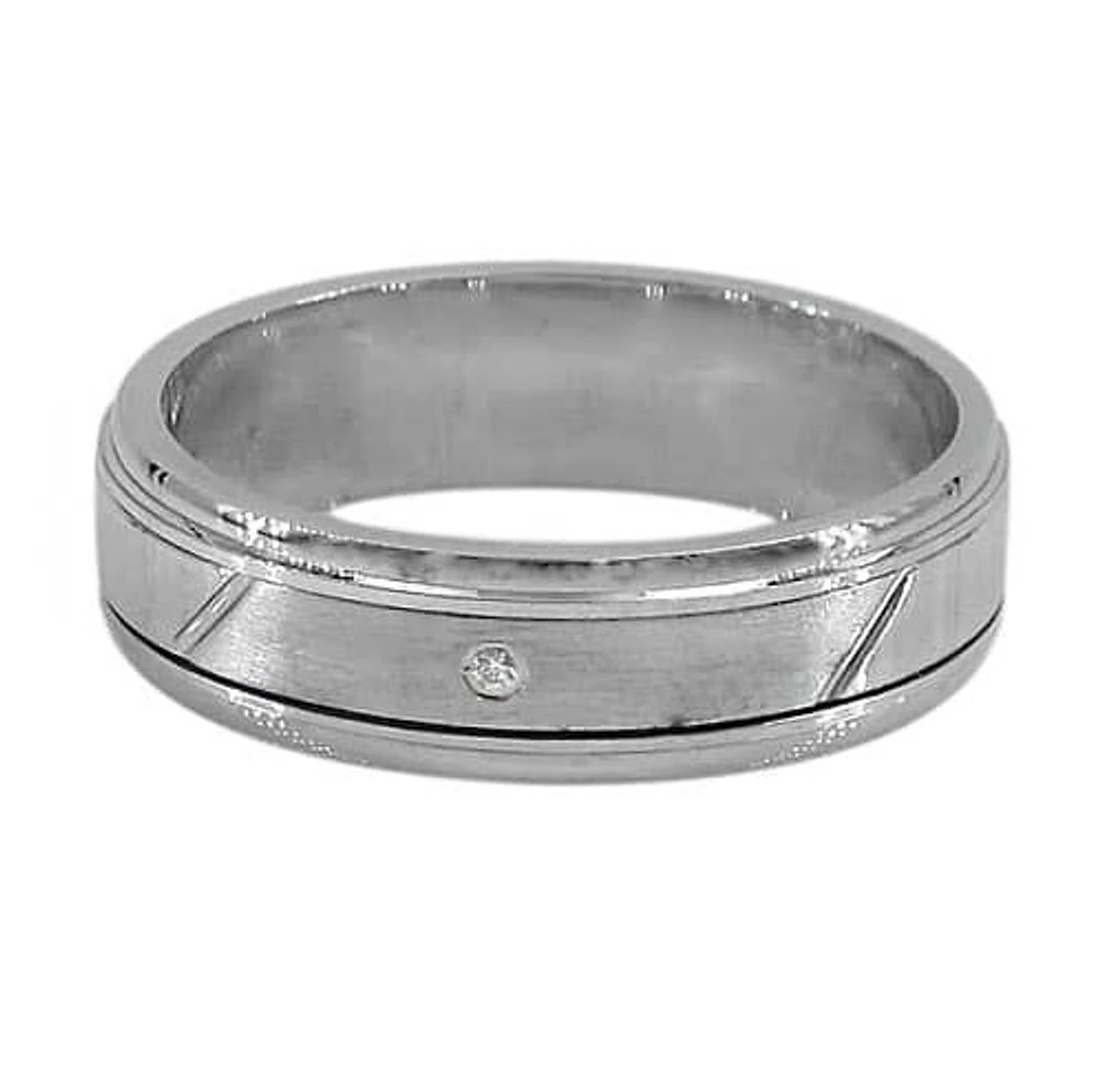 Sterling Silver With Rhodium, Men’s Ring With Cubic Zirconia, 6.5mm Width