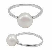 Sterling Silver With Rhodium, 8mm Pearl Ring With 2.5mm Band