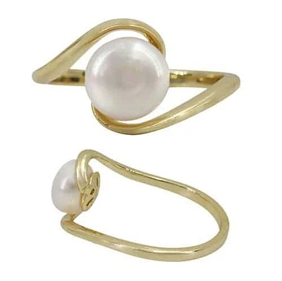 Sterling Silver With Gold, 8mm Pearl Ring With 2mm Band