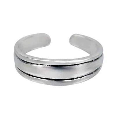 Sterling Silver, Adjustable Toe Ring With Double Line Design