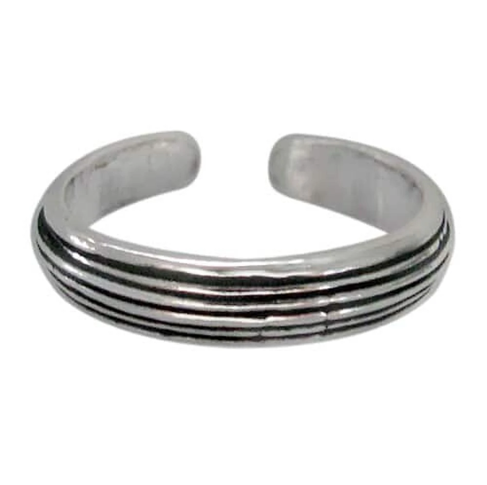 Sterling Silver, Adjustable Toe Ring With Multi Lines