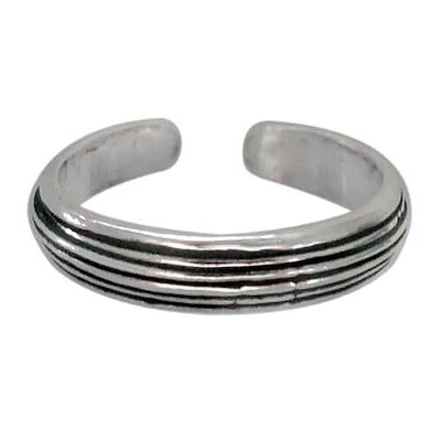 Sterling Silver, Adjustable Toe Ring With Multi Lines