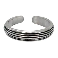 Sterling Silver, Adjustable Toe Ring With Multi Lines