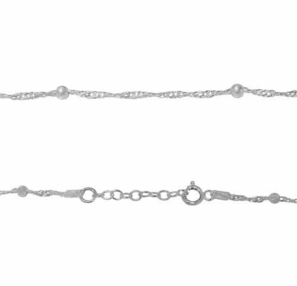 Sterling Silver Anklet, Singapore Chain With 3mm Ball Bead