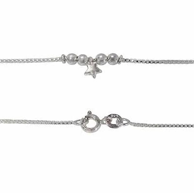 Sterling Silver Anklet, 3Mm Ball And 4Mm Star Charm