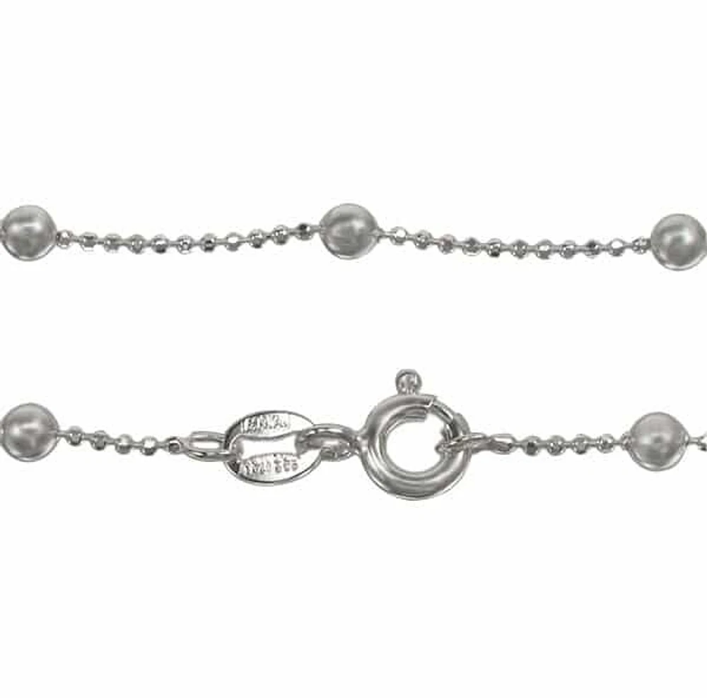 Sterling Silver Anklet, Diamond Cut Bead With 3mm Ball