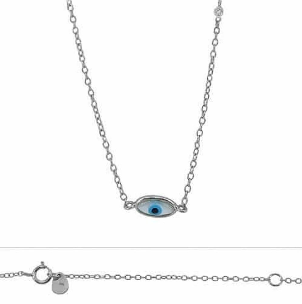 Sterling Silver With Rhodium, Evil Eye Shell (8X5mm) Charm