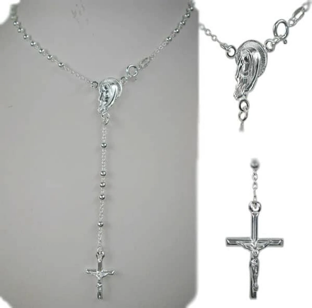 Sterling Silver, Rosary Necklace With 5mm Ball Bead