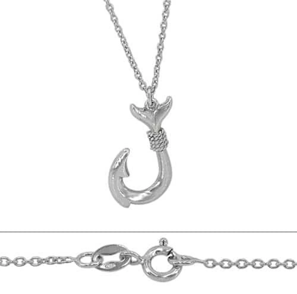 Sterling Silver With Rhodium, Hook (23X14mm) Charm Necklace