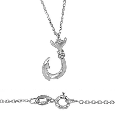 Sterling Silver With Rhodium, Hook (23X14mm) Charm Necklace