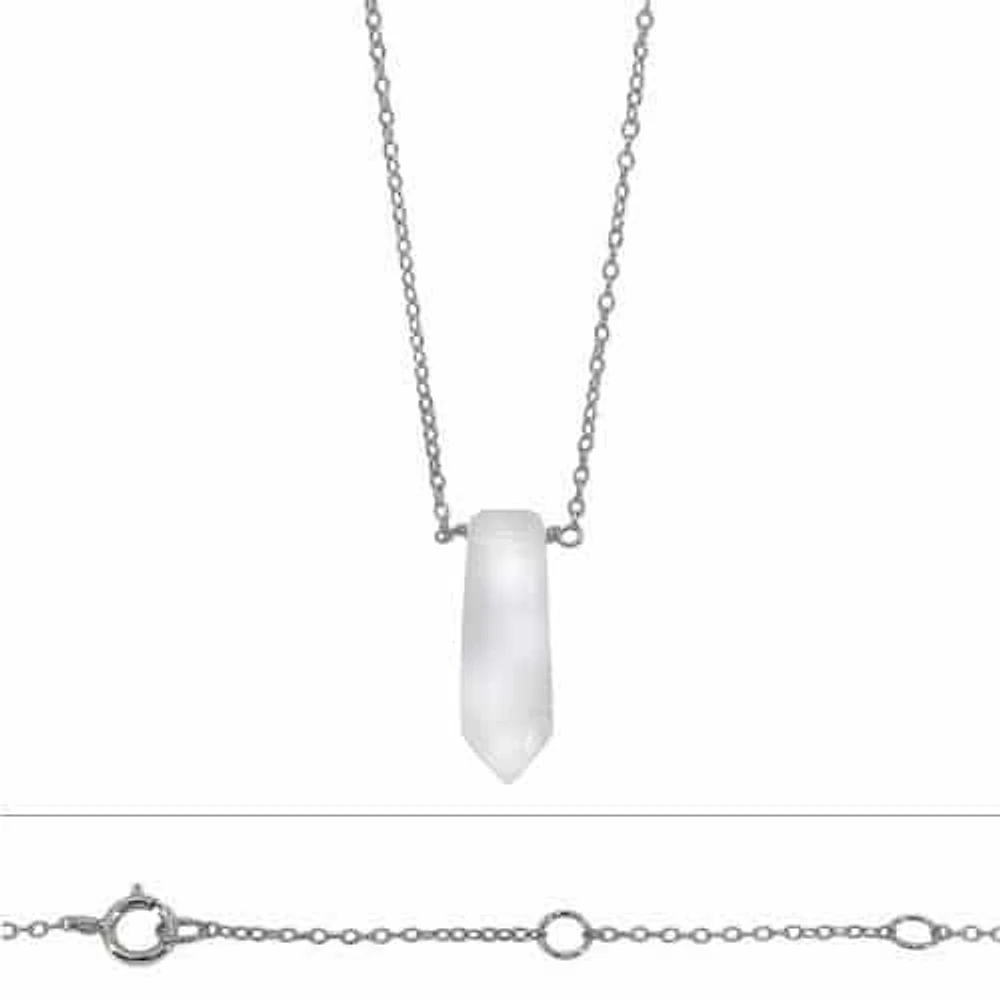 Sterling Silver With Rhodium, 6X22mm Crystal Charm Necklace