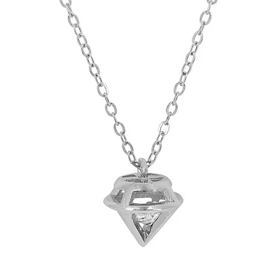 Sterling Silver With Rhodium, 5mm Cubic Zirconia Necklace