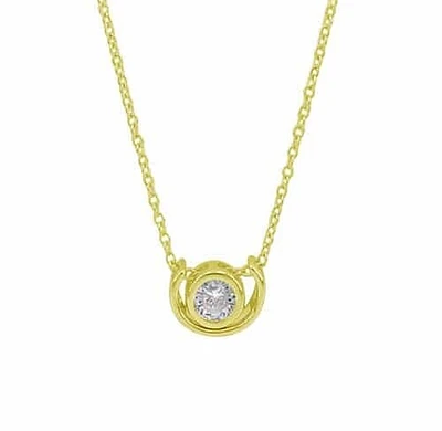 Sterling Silver With Gold, 5mm Cubic Zirconia Necklace