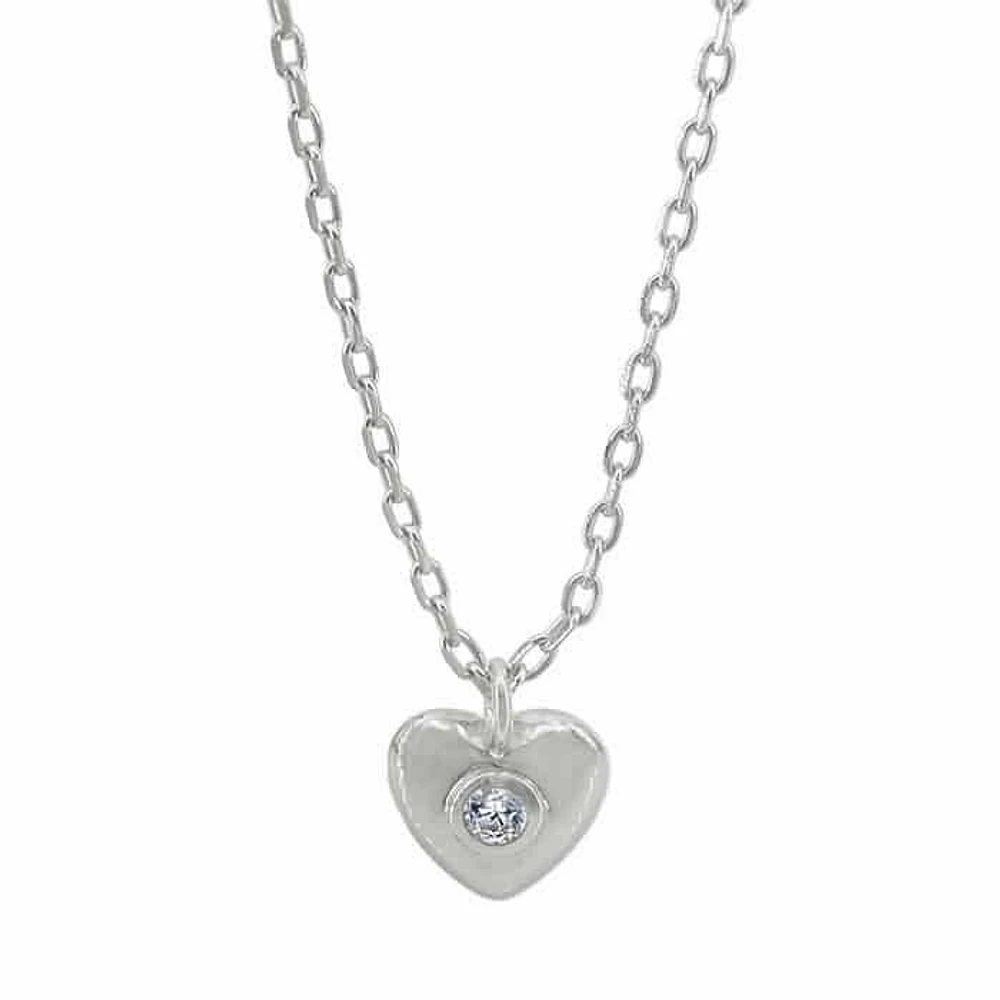Sterling Silver With Rhodium, 7X7mm Heart Necklace With Cubic Zirconia