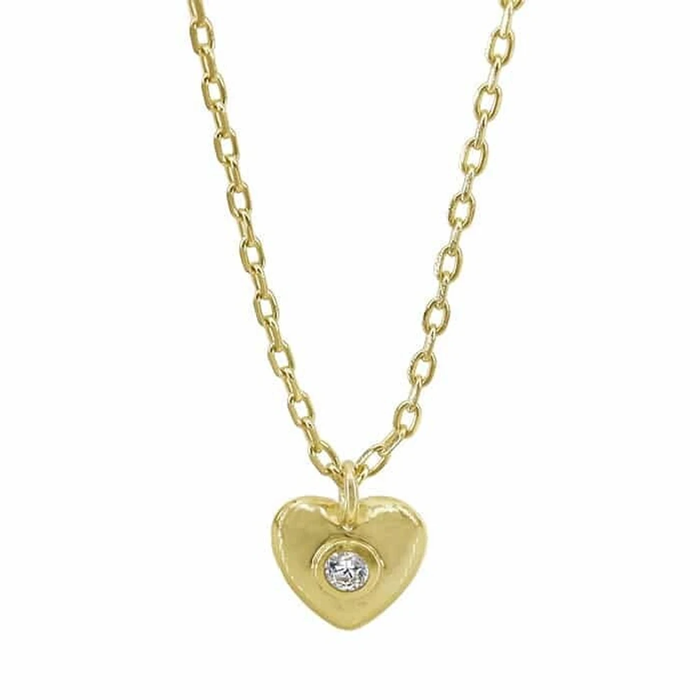 Sterling Silver With Gold, 7X7mm Heart Necklace With Cubic Zirconia