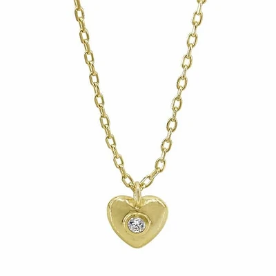 Sterling Silver With Gold, 7X7mm Heart Necklace With Cubic Zirconia