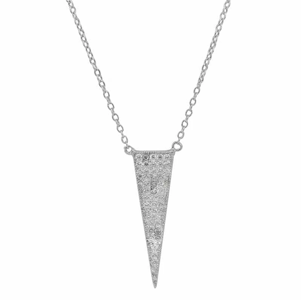 Sterling Silver With Rhodium, 27X8mm Triangular Shape Necklace With Cubic Zirconia