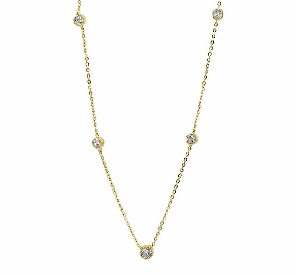 Sterling Silver With Gold, Graduated Cubic Zirconia Necklace