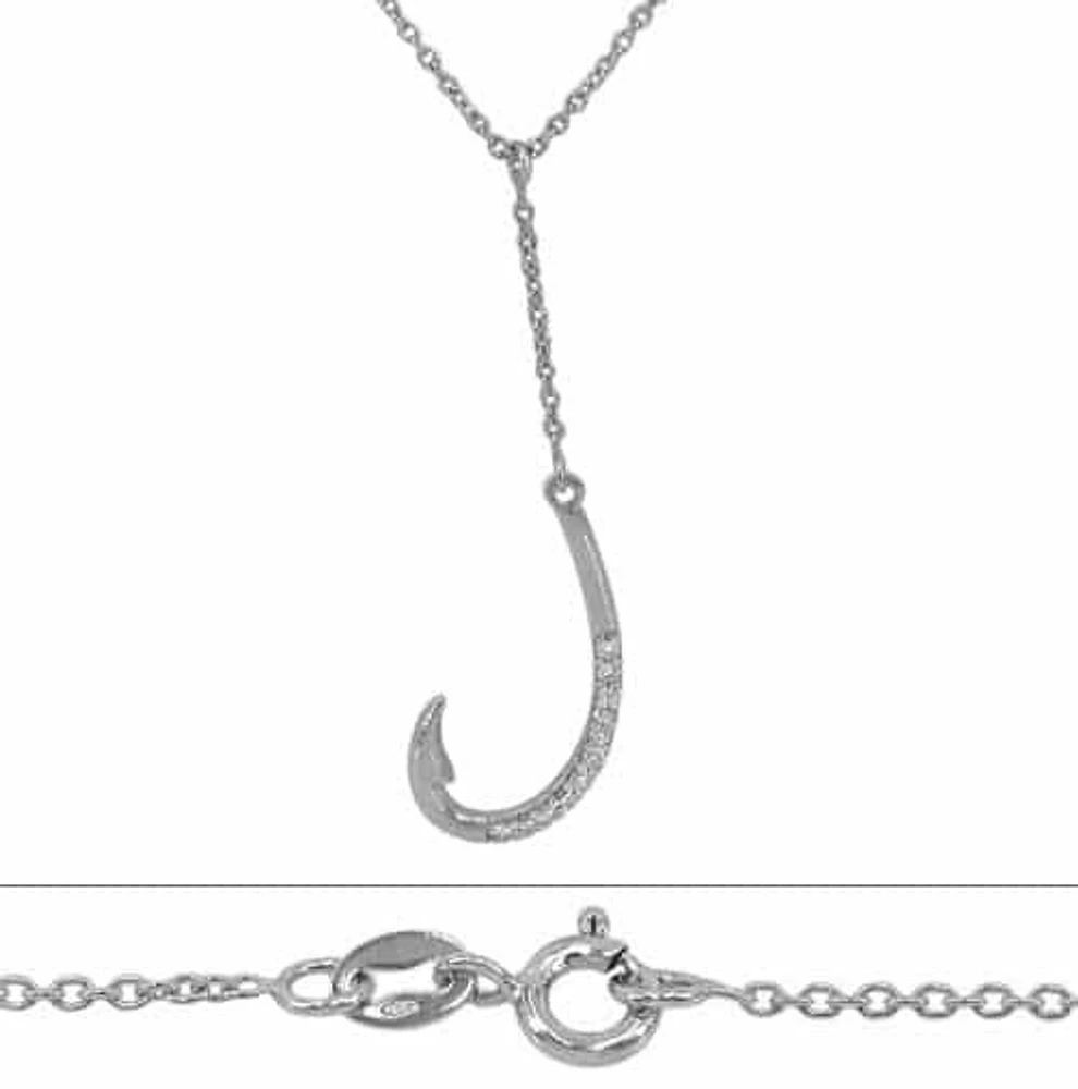 Sterling Silver With Rhodium, Hook (29X15mm) Charm Necklace