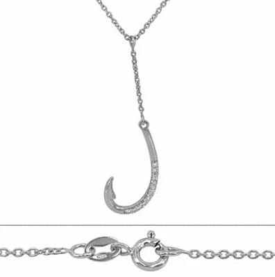 Sterling Silver With Rhodium, Hook (29X15mm) Charm Necklace