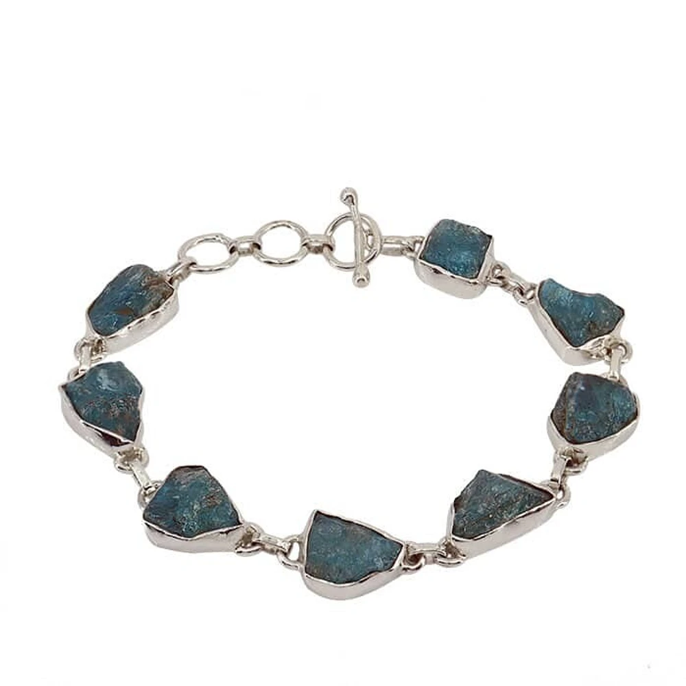 Sterling Silver With Rhodium, 11mm Rough Apatite Bracelet