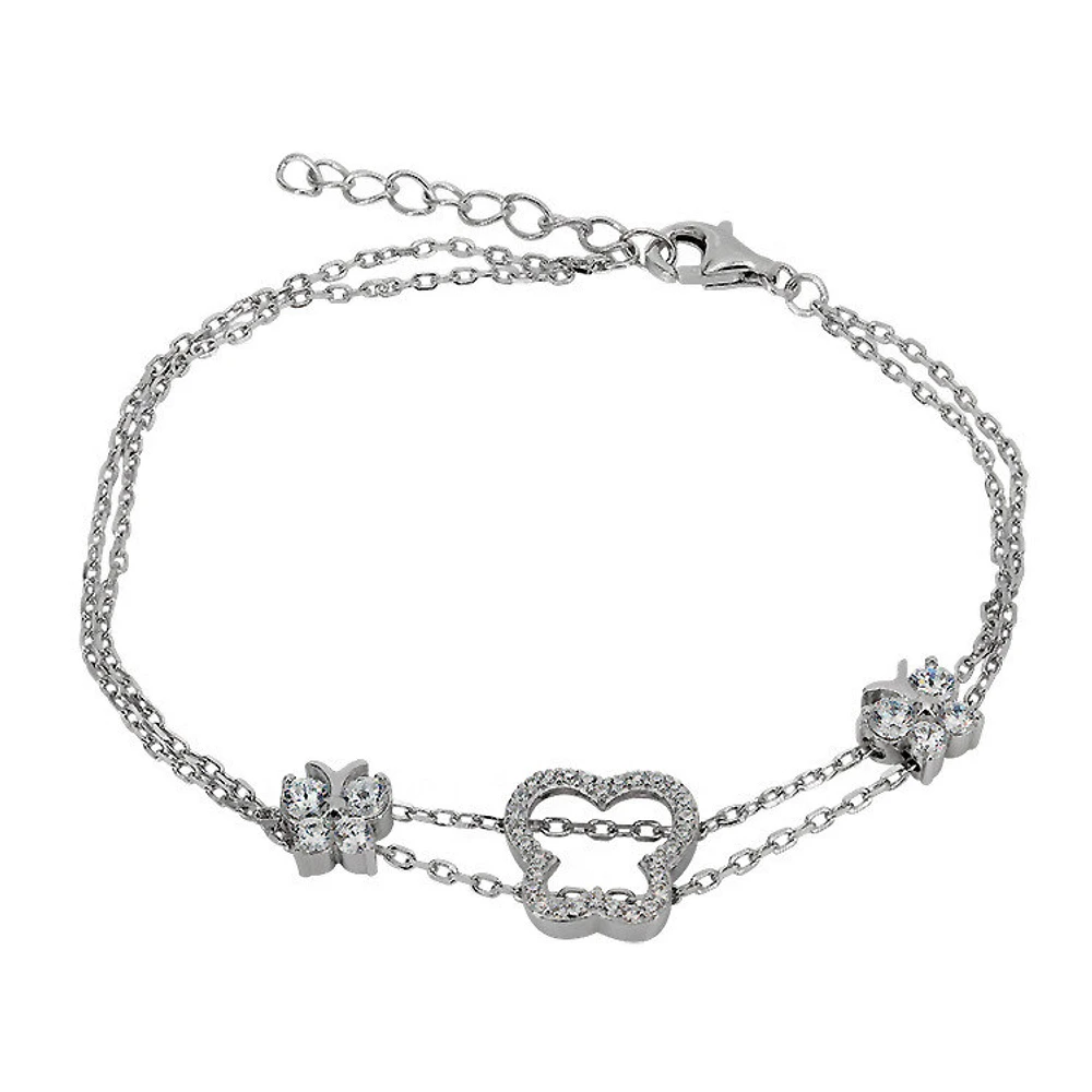 Sterling Silver With Rhodium, 10X11mm Butterfly Bracelet With Cubic Zirconia