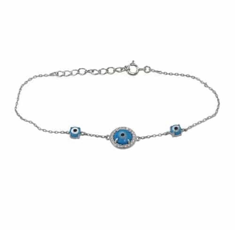 Sterling Silver With Rhodium, 2×9.5mm Evil Eye Bracelet