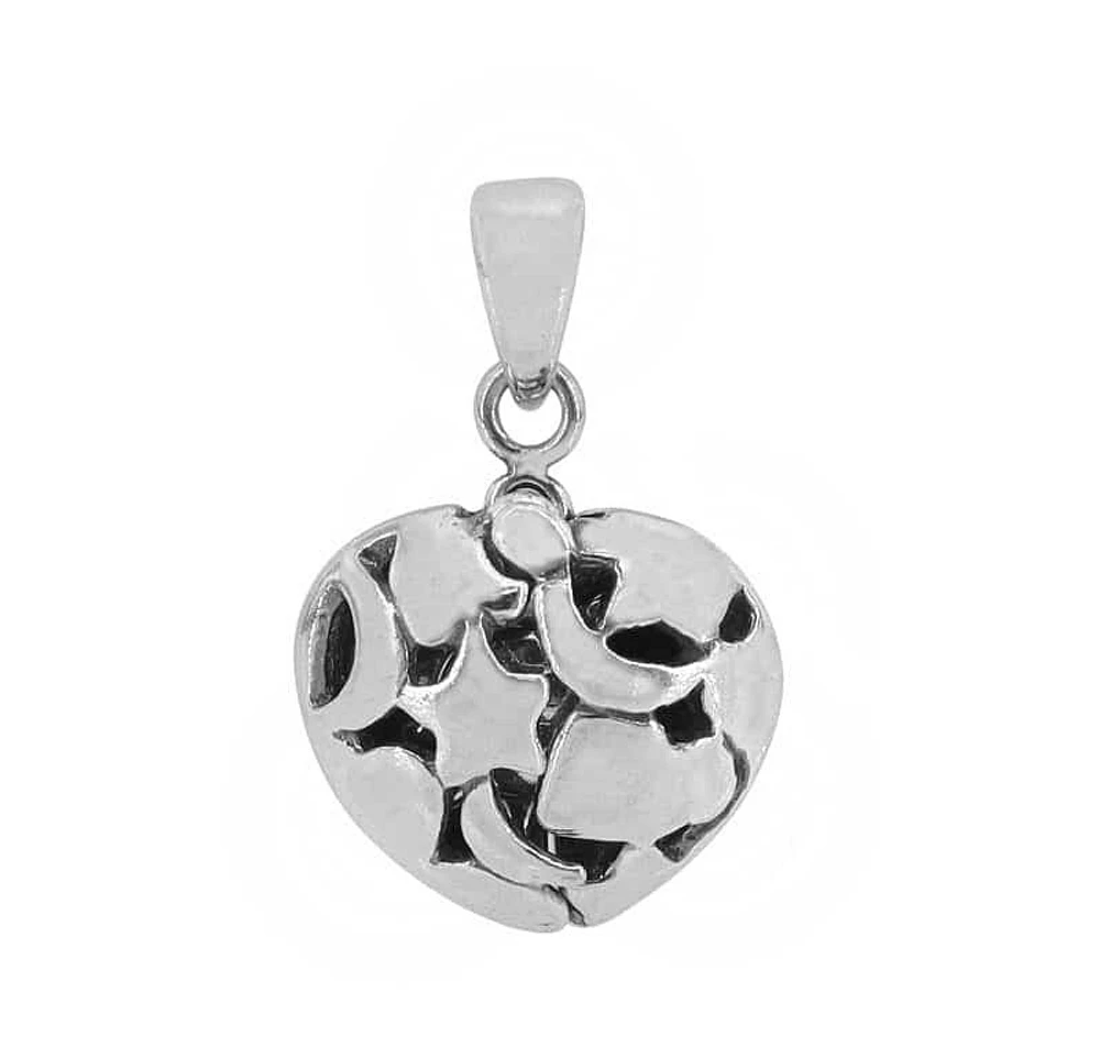 Sterling Silver, 12mm Heart Pendant With Charm