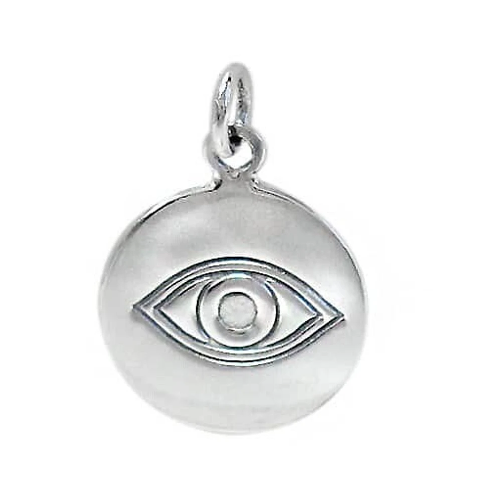Sterling Silver Evil Eye Pendant, 15mm Diameter