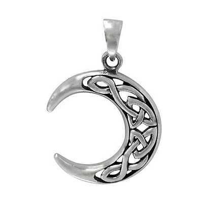 Sterling Silver Pendant, Crescent Moon With Design. Approximate Pendant Size: 25mm L X 25mm W