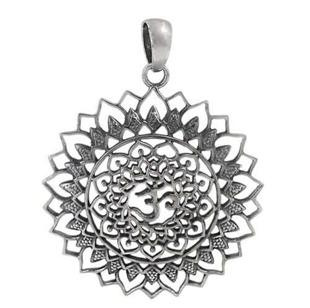 Sterling Silver Om Pendant, 40mm Diameter(Outer Frame)