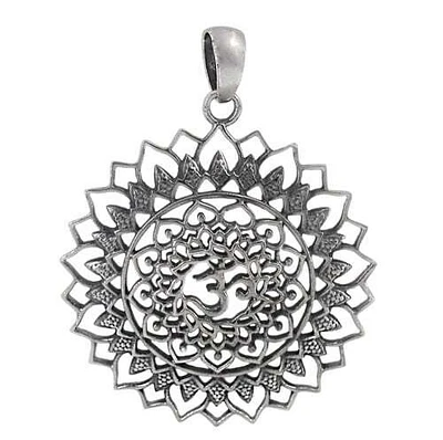 Sterling Silver Om Pendant, 40mm Diameter(Outer Frame)