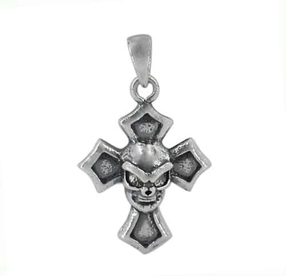 Sterling Silver Cross With Skull Head Pendant, 19X16mm Frame