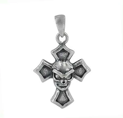 Sterling Silver Cross With Skull Head Pendant, 19X16mm Frame