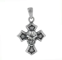 Sterling Silver Cross With Skull Head Pendant, 19X16mm Frame