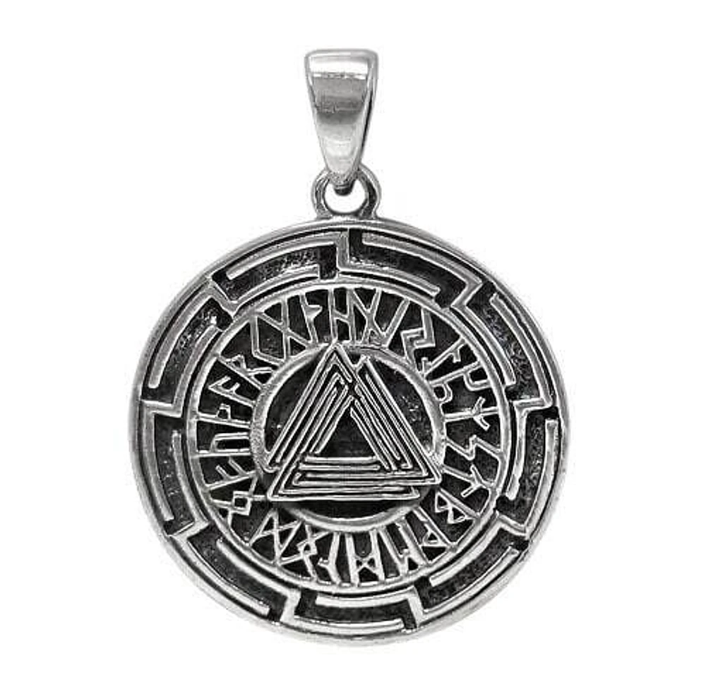 Sterling Silver Valknut Pendant, 26mm Diameter